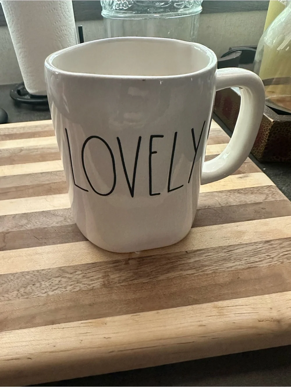 Rae Dunn White Ceramic Mug with Black LOVELY Lettering